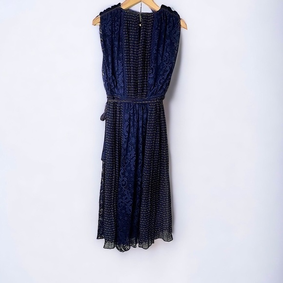 Foxiedox Anthropologie Midi Navy Blue  Lace& Pleated
Dress Medium - Picture 3 of 6